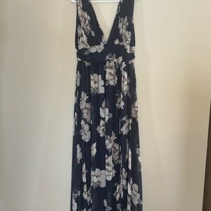 Lulu's Navy and White Floral Maxi Dress